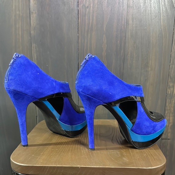 Jessica Simpson Evannan Royal Blue Suede Zip -Back Platform Shootie Heel 7.5 - Picture 4 of 6